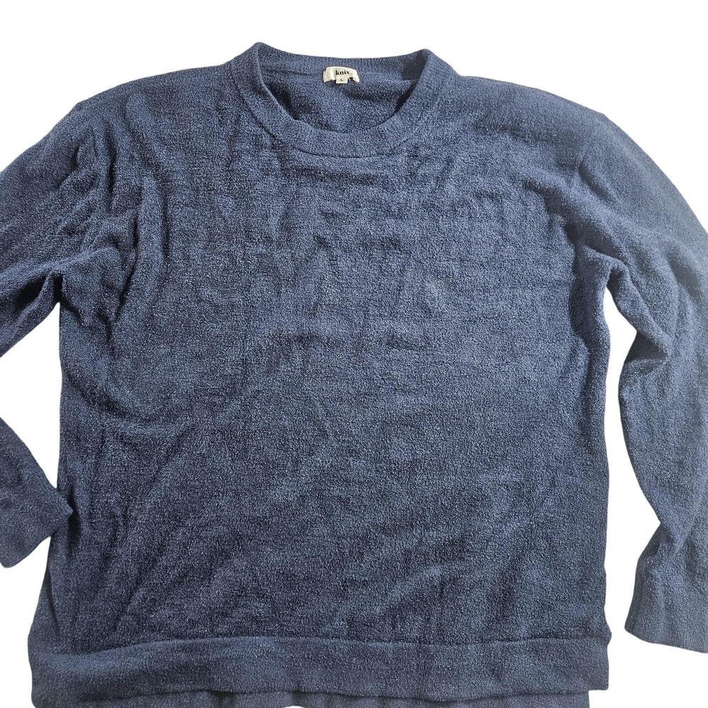 Knix‎ Sweater Womens Large Blue Fuzzy Knit Crewneck Pullover Soft Cozy Lounge